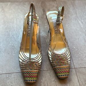 Vintage Amanda Gold Multicolored Metallic Slingback Heel Shoes Women’s Size 10M